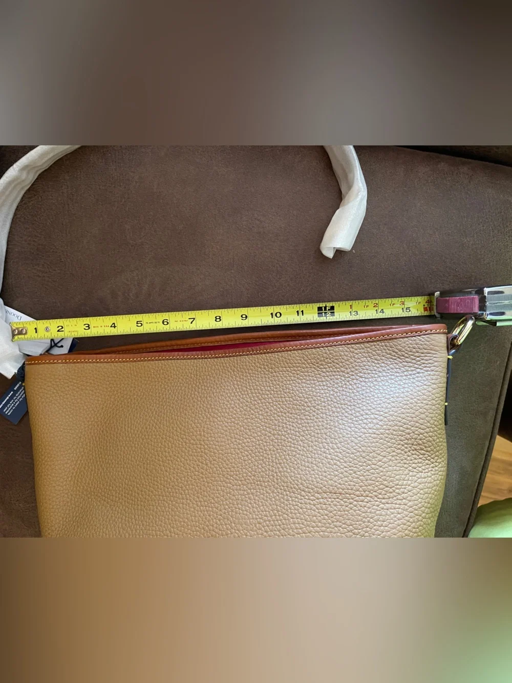 Dooney & Bourke Tan Pebbled Leather Bag with Brown Trim